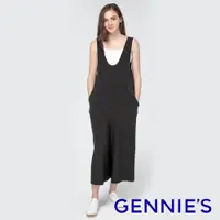 在飛比找PChome24h購物優惠-Gennies奇妮 大U領吊帶連身孕婦寬褲(黑TJJ01)