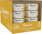 [Applaws] 100% Natural Wet Cat Food Chicken Breast in Broth, Limited Ingredients Pet Food 70g Tin (Pack of 24)