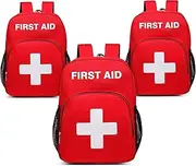 First Aid Backpack Emergency Medical Empty Waterproof Survival First Responder Trauma Bag Travel Home Outdoor Camping, Red, Pack of 3, Standard size, First Aid Backpack