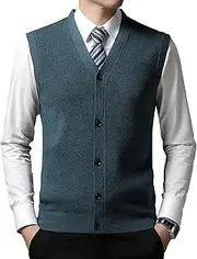 [Gsywaipei] Men's Sleeveless Sweater Vest V-Neck Knitted Cardigan Men Tank Casual Cable Knit Button Down Cardigan Vests, Deep Green, XXL