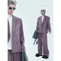 在飛比找蝦皮購物優惠-RB精緻韓風 西裝外套 西裝套裝 2色紫色雙排扣西裝男 高級