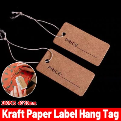 100xKraft Paper Tags Blank Label with String for Gift Packaging Craft Decoration