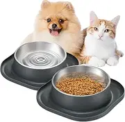 2PACK Stainless Steel Dog Bowls, 12oz Water & Food Bowl with Anti-Skid Rubber Base for Small Medium Cat Puppy Pet, Metal Bowl Spill Proof Dog Dish with Silicone Feeding Mat for Dry and Wet Foods, Grey