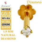 Diwani 1.9mm Real VVS Diamond Nose Lip Labret Screw Stud Piercing Ring 14k Gold