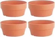 HANABASS 4pcs Japanese Style Round Imitation Clay Flower Pot Khaki Simple Shallow Planters for Indoor Cactus Succlent and Flowers Creative Bonsai Pots for Home Decor