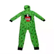 Minecraft Pajamas Boy 4/5 Creeper Sleeper Pajama PJ One Piece With Hoodie