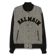 [Balmain] Balmain Geometric-pattern Bomber Jacket 50 IT BLACK/NEUTRALS