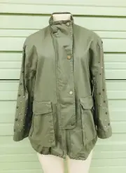 New ZARA Girl Army Green Cargo Jacket Parka Coat Studs pockets 13 14 years