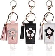 [Wshxjzyay] 3 Pieces Small Hand Sanitizer Keychain, 30ml Portable Leather Hand Sanitizer Holder Travel Size, Empty Hand Sanitizer Bottles for Lotion Liquid Soap Shampoo (Black、White、Pink)