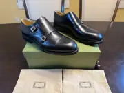 New Gucci GG Logo Monk Strap Buckle Stars Dress Shoes Black Size UK 13/ US 13.5