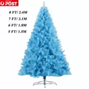 5/6/7/8FT Sky Blue Christmas Tree Fluffy Tips Metal Stand Frame Easy Assembly