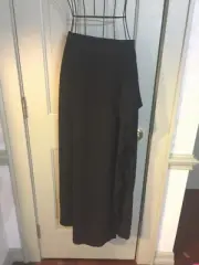 Escada Margaret Ley Virgin Wool Black Skirt Side Split Ruffled Calf 38 NWT $675
