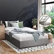 Oikiture Bed Frame King Single Bed Frame Mattress Base with Gas Lift Grey
