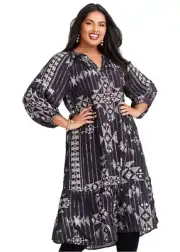 TS TAKING SHAPE Boho Black & Silver Lurex Print Bianca Dress Size 18 BNWT $190