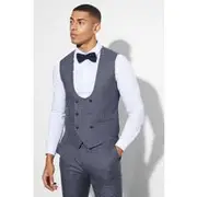 Mens Navy Skinny Double Breasted Check Waistcoat