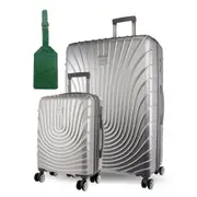 2pc Pierre Cardin Large Hard-Shell Suitcase & Cabin Set Luggage Tag Silver