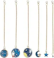 SUPERFINDINGS 6 Styles Space Theme Metal Bookmarks Astronauts Pendant Chain Bookmark Cute Moon Star Bookmarks Universe Celestial Galaxy Enamel Bookmarks for Book Reading Supplies