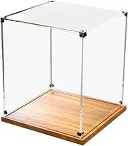Generic Clear Display Box with Wooden Base, Durable Dustproof Acrylic Decorative Display Case for Collectible Dolls, Action Figures , 30cmx20cmx20cm