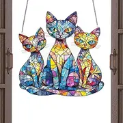 Cat Sun Catcher for Indoor Decor, Cat Window Ornament for Home, Acrylic Cat Car Pendant for Porch, Unique Cat Decor for Home, Colorful Cat Wall Art for Porch, Cute Cat Interior Accessories