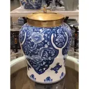 PORCELAIN & BRONZE ORMOLU WARRIOR QIPAO LIDDED JAR 12"H