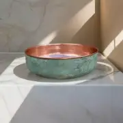 Handmade Green Patina copper Moroccan sink hammered , vintage copper sink .