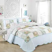 [WANWEN] 3 Pieces Bedding Set Padded Bedspread 230X250 cm and 2 Pillowcases 50X70 cm 100% Cotton Bedding Soft Comfortable Cotton Little Surprise