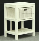 White Ratten One Drawer and Shelf Bedside Table, Lamp Table