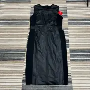 Spanx Women Leather-Like Combo Fitted Dress Sleeveless Luxe Black Size XL