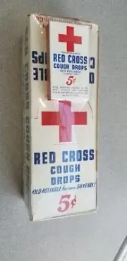 Vintage 1950s Red Cross 5 Cent Cough Drops Counter Display Full Boxes Shelf Up 2