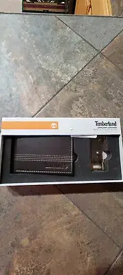 Timberland Mens Billfold Leather Wallet with Key FOB Gift Set Brown