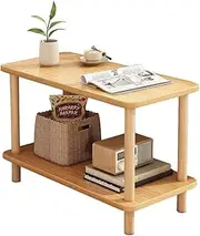 Wooden Bedside Table, Partitioned Storage, Table with Stable Structure, Solid Wood Table Corner, Modern and Simple Double Layer, Suitable for Living Room, Sofa, Balcony, Office (Walnut Large)