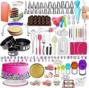 RFAQK 700PCs Cake Decorating Supplies Kit with Baking Supplies- Cake Decorating Tools with Springform Pans, Cake Leveler, Cake Turntable, Numbered Piping Tips, Icing Spatulas, Fondant Tools and More