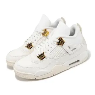 【NIKE 耐吉】休閒鞋 Wmns Air Jordan 4 Retro 女鞋 男鞋 米白 金 White & Gold(AQ9129-170)