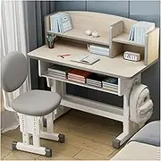 Kids Desk and Chair Set, Kids School Study Writing Table,Student Reading Desk with Drawer and Bookshelf, for Home School Kids Writing Reading Drawing Studying(Beige)