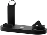 Devanti 4-in-1 Wireless Charger Desk Phone Holder iPhone iWatch Chargers Mount Vent Suction Cup Portable Power Bank Mobile Charging Pad USB Qi Fast Desktop Multi-Port Docking Plate Cordless