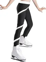 [Sinleey] Kids Girls Sparkle Figure Skating Pants Workout Yoga Fitness Practice Leggings Spiral Dance Tights