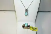 Larimar, Neon Apatite Ring (7) and Pendant and chain 20-In 14k YG & Plat/SS $399