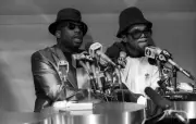 Jam Master Jay and DMC of Run-DMC appear at a press conference to - Old Photo 1