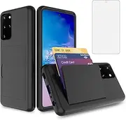 [Asuwish] Phone Case for Samsung Galaxy S20 Plus Glaxay S20+ 5G with Screen Protector Cover and Credit Card Holder Stand Hybrid Cell Accessories Gaxaly S20+5G S20plus 20S + S 20 20+ G5 Women Men Black