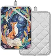 Dreamy Fox Galaxy Pot Holders with Pockets Potholder Mat Baking Gloves for Oven Set of 2
