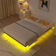 [ADVWIN] Floating Bed Frame with LED Light, Metal Platform Bed Frame with Heavy Duty Steel Slats Black, No Box Spring Needed (Queen Size)