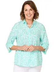 [Fella Hamilton] Nina 3/4 Sleeve Print Shirt in Turquoise