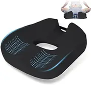 X-Large Memory Seat Cushion for Driving & Office Chairs - Relief Sciatica & Tailbone Pressure - Memory Foam Chair Cushion with Adjustable Fasten Straps (Black)