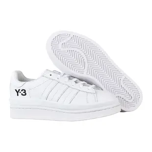 Adidas Y-3 HICHO黑字壓印LOGO皮革厚底運動板鞋(白)