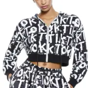 NEW Alice + Olivia x Tik Tok Hoodie Barron Cropped Full Zip Spell Out XSmall