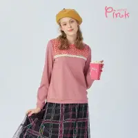 在飛比找momo購物網優惠-【PINK NEW GIRL】豹紋蕾絲拼接彈性棉質長袖上衣J