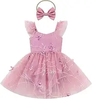 [ODASDO] Baby Girls Ruffle Tulle Tutu Floral Embroidery Romper Dress with Bowknot Headband Set for Birthday Cake Smash