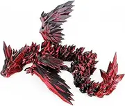 ACOCOFE 3D Printed Flying Dragon With Wings, 18 Inch Articulated Winged Mystery Crystal Dragon, Home Office Decor Gift (BlackRed)