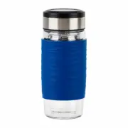 Emsa Tea Mug, tea glass with strainer, double-walled glass, silicone, blue, 4...