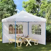 Party Tent Sidewall 2 pcs with Decorative Windows, 100% UV & Water Resistant PE, White, 300 x 195 cm, Easy Install with Hook & Loop Fasteners